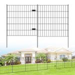 FOREHOGAR Metal Garden Fence with Gate 35.5in (H) x 17.7ft (L), 1 Gate + 5 Panels Dog Fence Border Fence Animal Barrier, No Dig Garden Fencing for Yard Flower Bed Lawn Patio Outdoor, PIN36366G Black