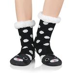 Zando Womens Warm Slipper Socks Animal Fuzzy Fluffy Cozy Socks Winter Christmas Stocking Fleece Sherpa Non Slip Socks, Black Dot Cat, One Size