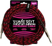 Ernie Ball Braided Instrument Cable, Straight Straight, 25ft, Red/Black