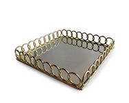 American Atelier Decorative Square Tray – Beautiful Mirror Valet Catchall for Jewelry, Perfume, or Trinkets for Dresser, Vanity, Table, Bathroom & Living Room, Glass Metal, Gold