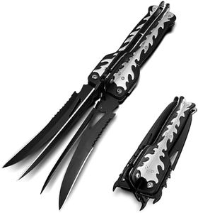 MADSABRE 4 Blades Cool Pocket Knives for Men - 9.3 Inch Survival Camping Folding Knife with Glass Breaker, Hiking Hunting Collection Knife EDC Tool