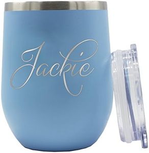 The Wedding Party Store, Personalized 12 oz Insulated Stemless Wine Tumbler - Custom Engraved and Monogrammed (Carolina Blue)