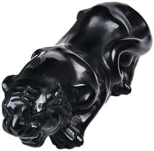 AMOYSTONE 5" Large Obsidian Tiger Statue Figurine Sculpture Collectible Gifts for Tiger Lover Animal Collectible Figurine Office Home Desktop Decor for Men