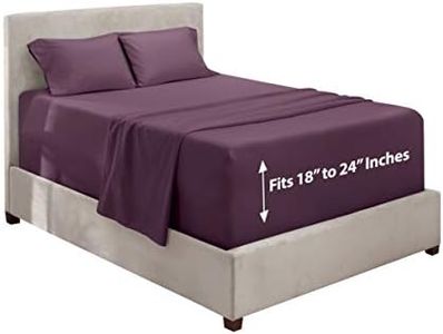 Hearth & Harbor Extra Deep Pocket King Sheets - 4 Piece Hotel Luxury King Sheet Set Fits Up to 24" Mattress - Ultra Soft, Breathable, Purple Eggplant