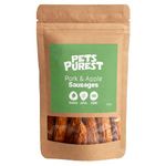 Pets Purest Natural Dog Treat Chews - 100% Healthy Air-Dried Pork & Apple Sausage Meat Treats for Dogs, Puppy & Senior. Grain & Gluten Free Low Fat Raw Protein Dog Food Snack (200g)