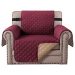 BellaHills Reversible Chair Covers Water Repellent Sofa Cover 1 Seater Sofa Slipcover from Pets Sofa Covers for Cats Checked Pattern Thick Quilted with Elastic Strap (Chair, Burgundy/Tan)