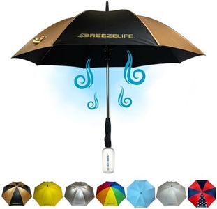 Breeze Life Original Mister Breeze, Sun Umbrella with Fan and Mister, Umbrella Mister with Built-in Fan for Festivals, Beach and More. (Black & Gold)
