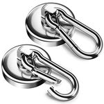 FINDMAG 2 Pack Large Magnetic Hooks, 45.5 KG(100 LBS) Super Strong Neodymium Magnets with Swivel Carabiner Snap Hooks, Strong Magnet Hooks Heavy Duty for Indoor/Outdoor Hanging - 32 mm