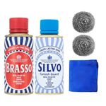 Brass Polish, Silver Polish & Microfibre Cloth Bundle - Metal Cleaner for Brass, Silver, Chrome & Stainless Steel - 175ml, 75g