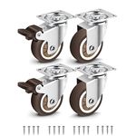 Nefish 2 Inch Swivel Caster Wheels for Furniture Rubber Casters Set of 4 Heavy Duty of 600 Lbs No Noise Locking Plate Castors Safe for Hardwood Floor & Carpet (2 with Brake and 2 Without)