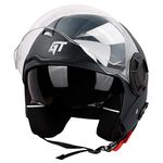 Steelbird GT Dashing ISI Certified Open Face Helmet for Men and Women with Inner Sun Shield ( Dual Visor Mechanism ) (Medium 580 MM, Dashing Black)