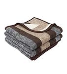 Alpaca Warehouse 100% Natural Alpaca and Sheep Wool Blanket King Size Thick Heavyweight Comfortably Warm - Great for Outdoor Use - Striped Design (Beige/Brown/Gray, King)