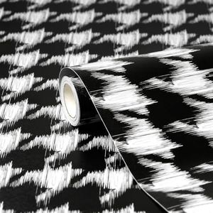 Amiya Black and White Wallpaper Peel and Stick Houndstooth Modern Contact Paper 17.3" x 1200" Self Adhesive Removable Vinyl Wallpaper for Cabinets Bedroom Living Room Bathroom