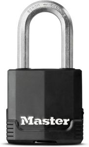 Master Lock Heavy Duty Outdoor Padlock – Weatherproof Laminated Steel, Keyed, Medium Shackle