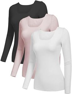 YYA 3 Piece Basic Long Sleeve Shirts for Women Thermal Warm Tops Crew Neck Stretch Fitted Undershirts Layer Tee Black&White&Pink