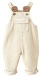 Newborn Infant Baby Boy Girl Fall Winter Suspender Pants Soft Cute Overalls Corduroy Bib Pants Trousers with Pockets Beige 12-18 Months