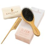 KANGEENA Natural Boar Bristle Hair Brush Set for all Type of Hair, Detangle, Smooth, Enhance Shine and Improve Texture, Wooden Tail Comb & Travel Pouch Included