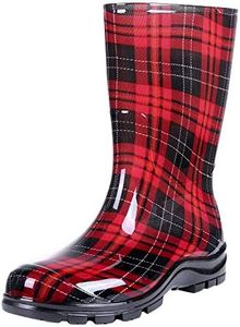 Asgard Women's Mid Calf Rain Boots Buffalo Plaid Short Waterproof Garden Shoes Red 37 (7)