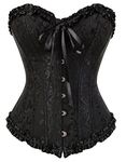 Corset Satin Overbust Lace up Busiter Shapewear Outfit, Black3, Small