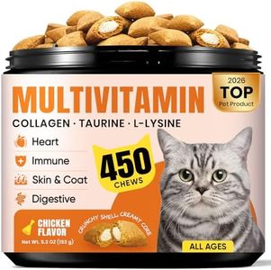 Cat Vitamin Treats with L-Lysine & Taurine – 12 Essential Vitamins & 5 Minerals, Cat Multivitamin Supplement for Immune, Joint & Skin Support, Daily Health Formula for Indoor & Senior Cats – 450 Chews
