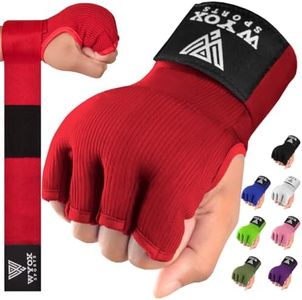 WYOX Gel Boxing Hand Wraps Inner Gloves for Men and Women, Quick 80cm Long Wrist Straps, Elasticated Padded Boxing Wraps for Muay Thai, MMA, Kickboxing, Martial Arts Training Bandages (Red, L/XL)