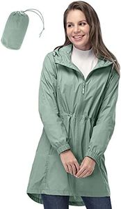 33,000ft Women's Rain Jacket Lightweight Hooded Long Rain Coat Waterproof Jacket Ladies Packable Functional Jacket Windbreaker Breathable Active Outdoor Coats, Ice Green, 10