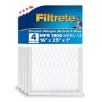 Filtrete 16x25x1 Air Filter, MPR 1900, MERV 13, Healthy Living Ultimate Allergen 3-Month Pleated 1-Inch Air Filters, 4 Filters