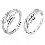 Anxiety Ring 2 Pcs Fidget Rings, Silver Fidget Rings for Anxiety Women, Anxiety Ring with Cubic Zirconia, Adjustable Open Spinning Ring, Stress Relief Gift Women Girls