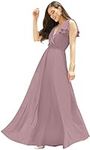 koh koh Petite Womens Long V-Neck Sleeveless Flowy Prom Evening Wedding Party Guest Bridesmaid Bridal Formal Cocktail Summer Floor-Length Gown Gowns Maxi Dress Dresses, Dusty Pink S M 8-10