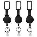 3 pieces key chain, extendable retractable key ring, lanyard extendable ID reel, ID card holder, extendable with carabiner and nylon strap, Black