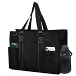 NGIL Zip-Top Tote Bag with Exterior Pockets for Working Women, Teachers, Nurses, and Moms, Design in USA, Solid Color-black, L, Casual