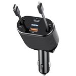 PLDHPRO Retractable Car Charger 4 in 1 62W Fast Charging Adapter, Retractable Cable and Dual Charger Ports Compatible iPhone 15/14/13/12 Pro Max XR, iPad, Samsung, Galaxy, Pixel, Google