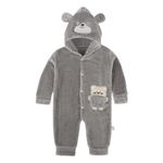 Bold N Elegant Cartoon Bear Warm Winter Fur Wool Full Sleeve Footless Baby Romper with Hood, Front Button Bodysuit for Newborn Infant Baby Boy Girl (Grey, 6-12 Months)