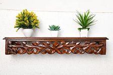 Inception Global Hand Carved Decorative Brown Wooden Wall Shelf/Wall Bracket/Book Rack for Living Room |Pre-Assemble | Walnut - (Bale Design)