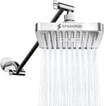 SparkPod Square Rain Shower Head with Shower Head Extension Arm - High Pressure Rain - Luxury Modern Look - No Hassle Tool-less 1-Min Installation (16" Shower Arm Extension, Luxury Polished Chrome)