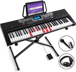 MUSTAR Piano Keyboard, MEKS-500 61 Key Learning Keyboard Piano with Lighted Up Keys, Electric Piano Keyboard for Beginners, Stand, Sustain Pedal, Headphones/Microphone, USB Midi, Built-in Speakers