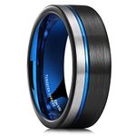 King Will Loop Black Mens Tungsten Ring Blue Groove Wedding Band for Men Women 8mm Thin Inner Blue Centre Groove Surface Black Silver Plating Comfort Fit 9