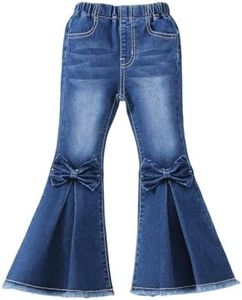 WDIRARA Toddler Girl's High Waisted Bow Front Bell Bottom Jeans Flare Leg Denim Pants Dark Wash 7Y