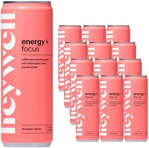 Heywell Sparkling Adaptogenic Water Energy and Focus, Strawberry Lemon Flavor 12 Fluid Ounce (Pack of 12) - Caffeinated, Organic, Non GMO, Vegan, Gluten Free, Dairy Free