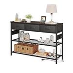 CAIYUN Console Table, 47” Entryway Table with 3 Drawers & Storage Shelves, Sofa Table with Outlets & USB Ports for Hallway, Entrance, Living Room, Black Walnut