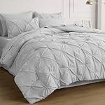Bedsure Twin Comforter Set with Sheets - 5 Pieces Twin Bedding Sets, Pinch Pleat Light Grey Twin Bed in a Bag with Comforter, Sheets, Pillowcase & Sham, Kids Bedding Set