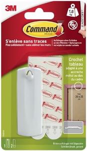 Command Crochet Accroche Adhésive pour Tableaux, Grand Modèle, Blanc - 1 Crochet, 2 Grandes Languettes - Résistant à l'eau - Accrochage Sans Dommage, 1.8 kg