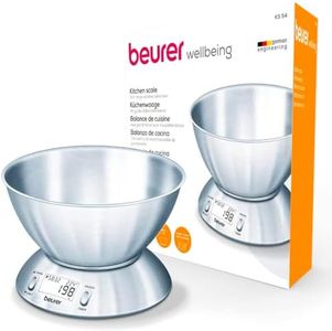 Beurer KS54 Modern Digital Kitchen Scale | Stainless Steel Design | with 1.5l Weighing Bowl | Tare Weighing Function | Temperature Function | Timer Function | 5kg Weight Capacity, 708.40