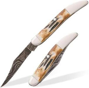 BEAR & SON Genuine India Stag Little Toothpick Damascus Knife, Bone, 3"