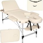 TecTake Lightweight Portable Massage Table, Comfortable 3 section Padded Folding Spa Bed, adjustable massage bed including accessories, aluminium headrest, armrest and storage bag - beige