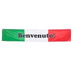 Italian Welcome Banner for Italian Classrooms, Restaurants, Bilingual Businesses, Special Events - Flag of Italy (Green, White & Red) Background - Polyester, 10 x 60 Inches