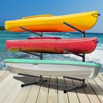 Morohope Freestanding Kayak Storage Rack Kayak Tackle Storage Heavy Duty Weatherproof Outdoor Storage Rack Storage Hooks for Kayaks, SUP, Canoe Paddleboard, 3 Levels