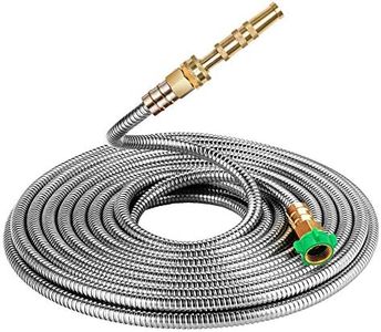 BEAULIFE 304 Stainless Steel Metal Garden Hose 50 Feet with Brass Garden Hose Nozzle Flexible, Portable & Lightweight Kink Free Garden Water Outdoor Hose