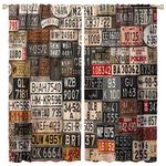 GoDazzling USA Car Blackout Curtains Window, Retro Art Auto Car License Plates Window Drapes, for Home Decoration Suitable for Living Room Bedroom 42x45in 2 Panels