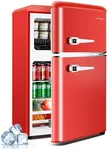 Anypro 3.2 Cu.Ft Compact Refrigerator, Mini Fridge with Freezer, Retro Double Door Small Fridge, 7 Adjustable Temperature Settings, Removable Shelves, Small Refrigerator for Dorm, Office, Bedroom, Red